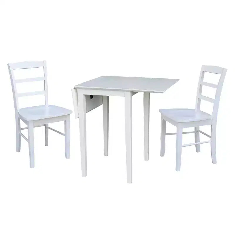 Tate Dual Drop Leaf Dining Set with 2 Madrid Ladderback Chairs White: Parawood, Mid-Century Style, 3-Piece Set