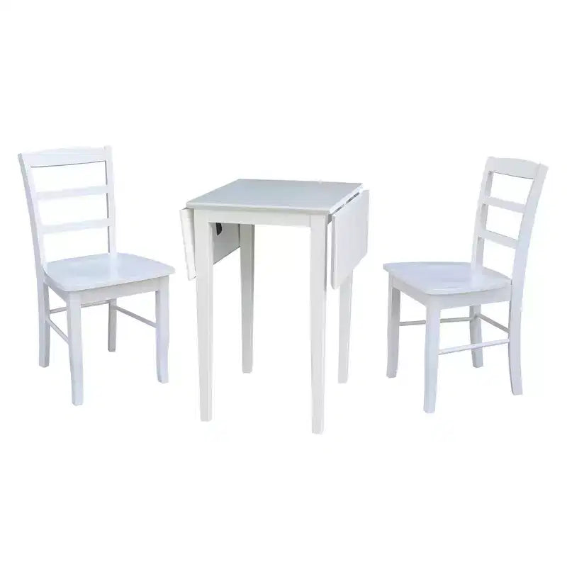 Tate Dual Drop Leaf Dining Set with 2 Madrid Ladderback Chairs White: Parawood, Mid-Century Style, 3-Piece Set