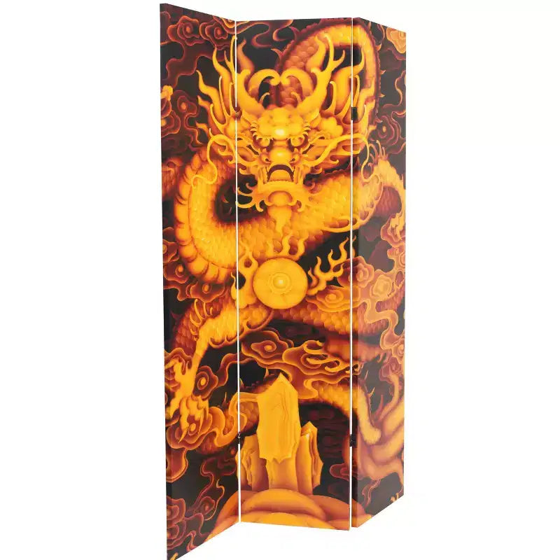 Séparateur de pièce oriental 6" Dragon Fire on the Mountain double face : aucun assemblage requis, cadre en bois d'épicéa