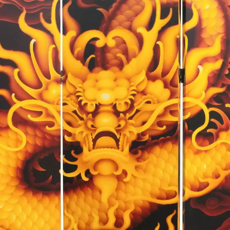 Séparateur de pièce oriental 6" Dragon Fire on the Mountain double face : aucun assemblage requis, cadre en bois d'épicéa