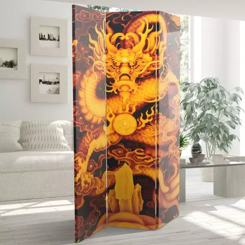 Séparateur de pièce oriental 6" Dragon Fire on the Mountain double face : aucun assemblage requis, cadre en bois d'épicéa