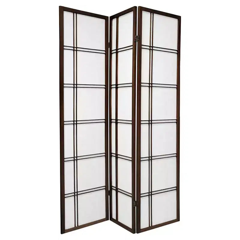 Oriental Furniture 6 ft. Tall Double Cross Shoji Screen - Walnut (3 Panels): Oriental Furniture Hardwood Folding Divider