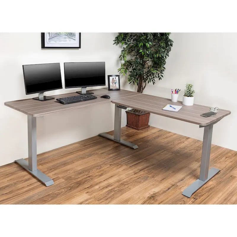 Bureau assis-debout électrique BRODAN, bureau de travail réglable en hauteur, en L