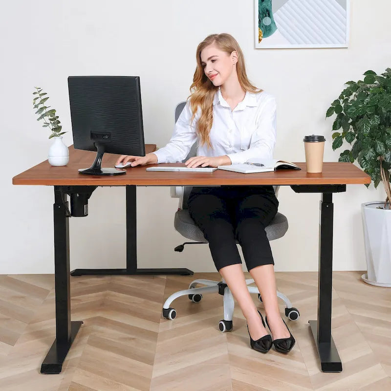 Bureau assis-debout électrique BRODAN, bureau de travail réglable en hauteur, en L