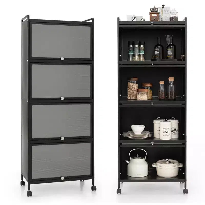 Meuble de cuisine à 5 niveaux Costway avec étagère de rangement, chariot à micro-ondes mobile et portes relevables (blanc/noir/gris/vert)