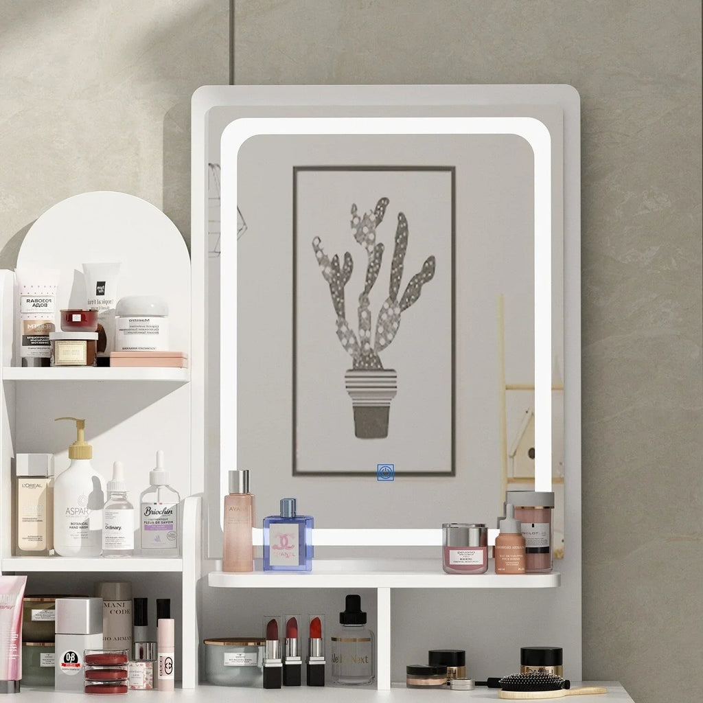 Coiffeuse avec miroir, éclairage LED et tabouret