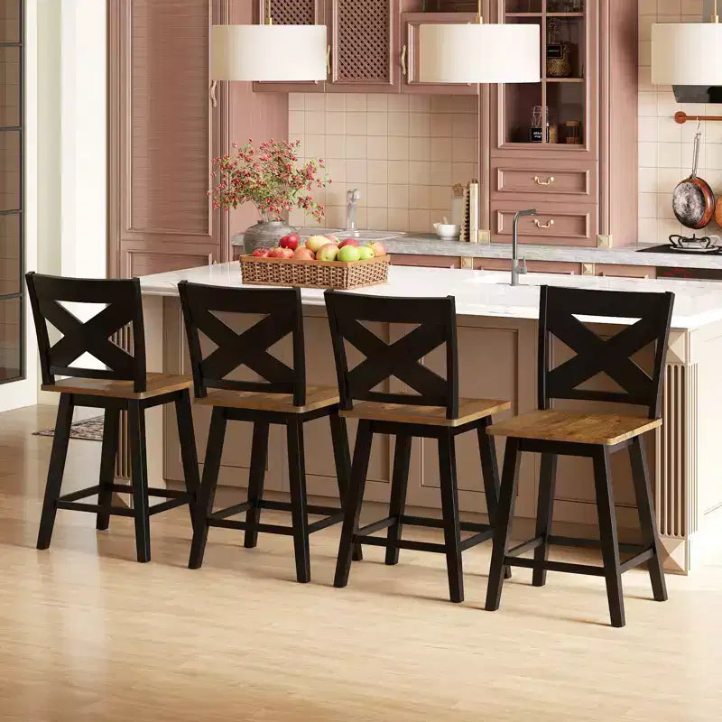 Lot de 4 tabourets de bar pivotants Costway 61 cm avec dossier et grand repose-pieds pour îlot de cuisine