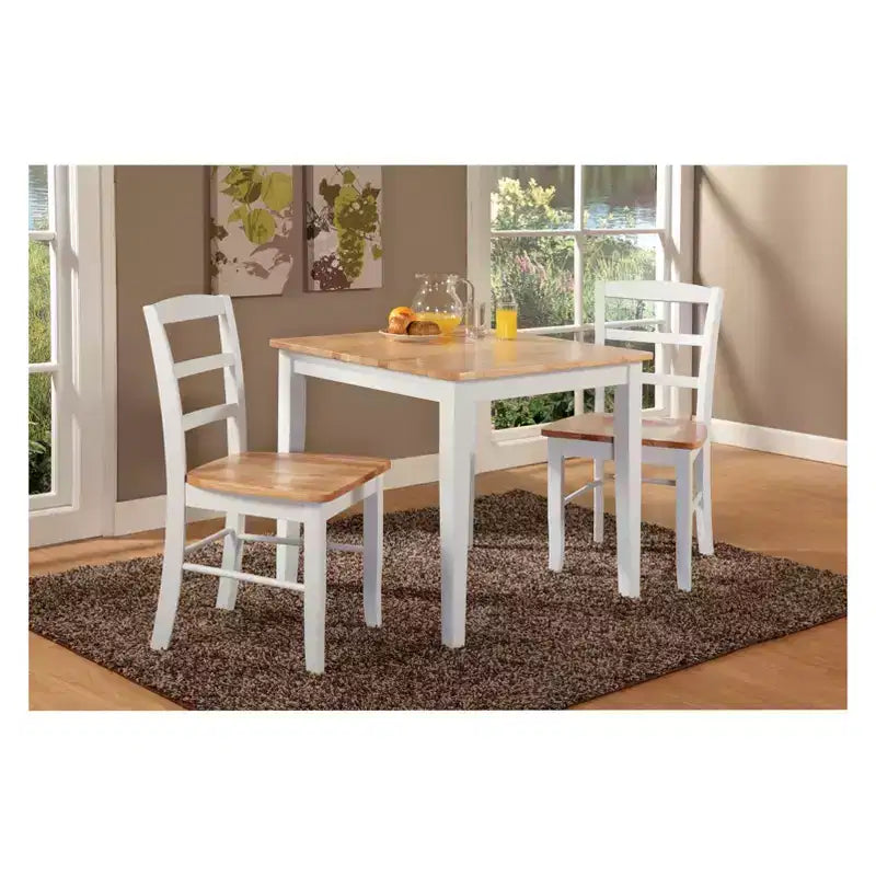 Ensemble de salle à manger 3 pièces avec table et 2 chaises à dossier échelle, blanc/naturel 鈥?International Concepts : bois massif, carrée, sans rallonge