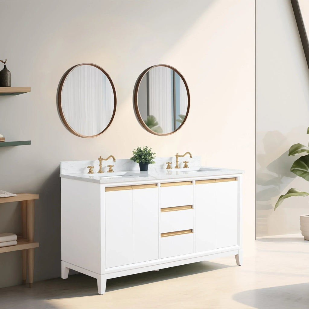 Meuble-lavabo Vanity Art avec évier en céramique et dessus en marbre reconstitué
