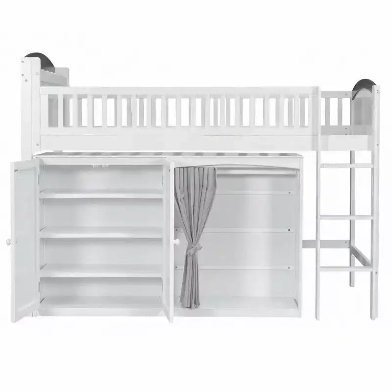 Lit mezzanine GDFStudio Bishop avec armoire de rangement, penderie et LED