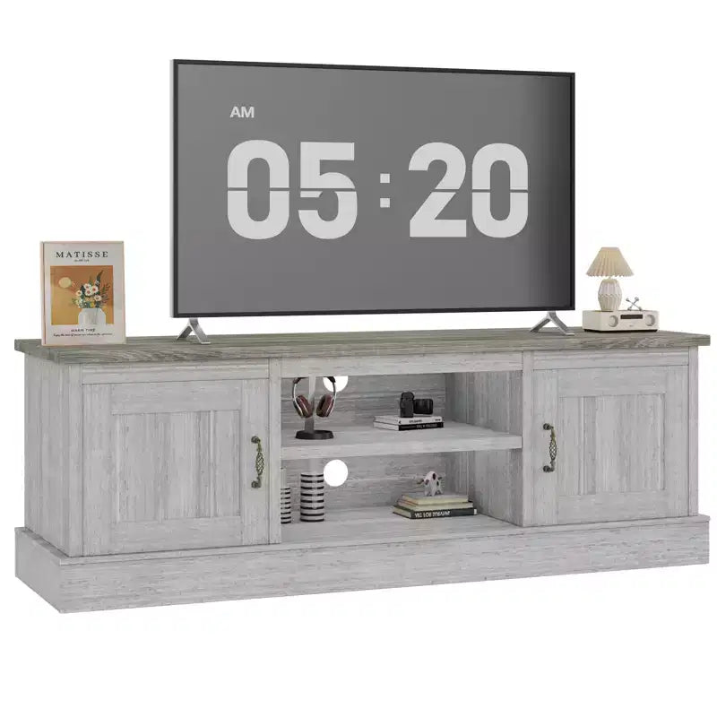 Meuble TV moderne pour téléviseurs de 65 pouces, meuble de rangement rustique avec grands placards, console multimédia pour salon et bureau