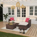 Ensemble de mobilier de patio 5 pièces, canapé d'angle en osier tout temps avec coussins antidérapants, ensemble de canapé d'extérieur en rotin avec pouf.