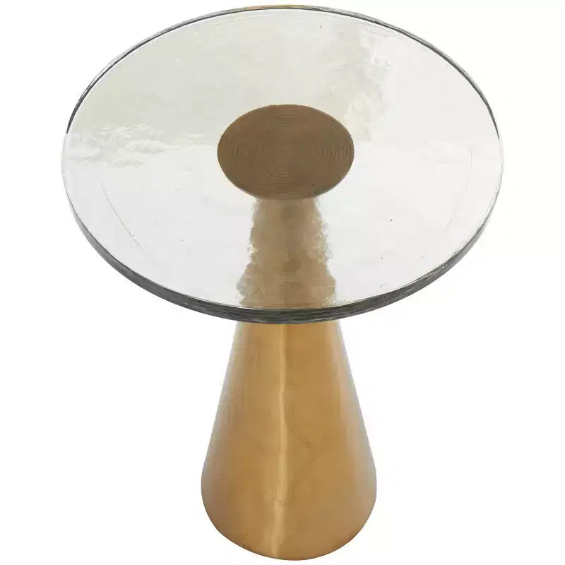 Table d'appoint cône géométrique en aluminium avec plateau en verre texturé 24 po