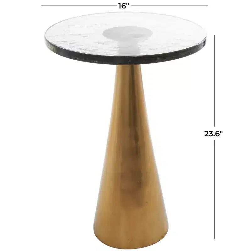 Table d'appoint cône géométrique en aluminium avec plateau en verre texturé 24 po