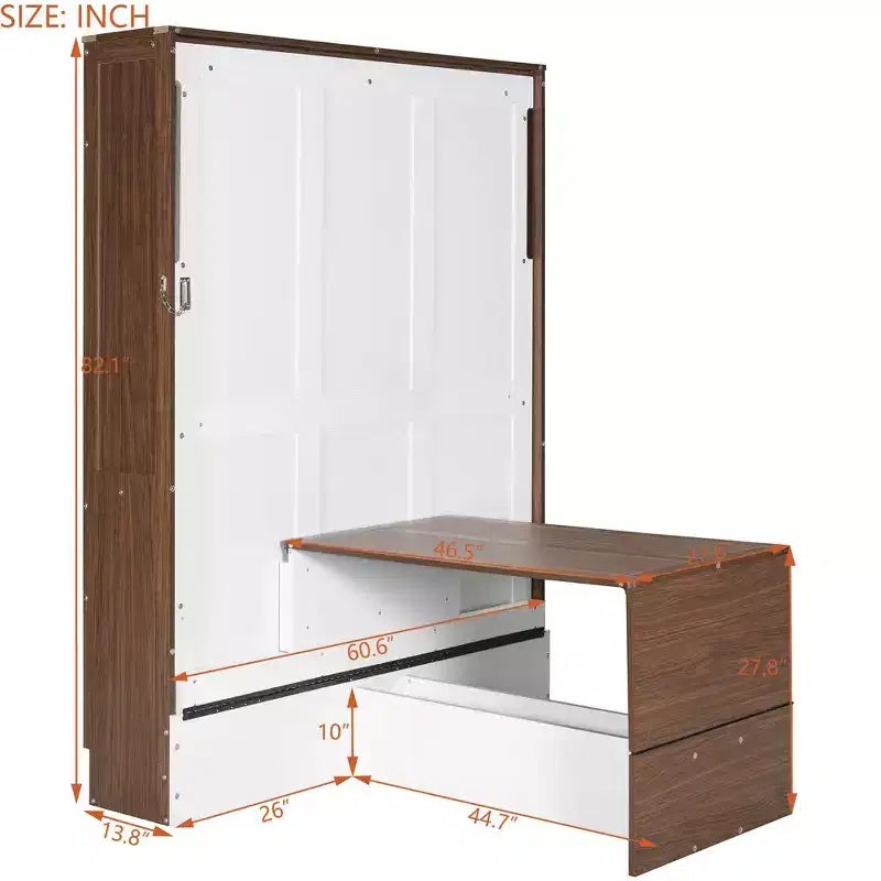 Lit escamotable pleine grandeur, lit mural en bois pleine armoire avec bureau pliable, lit mural pliant pour chambre d'amis/bureau