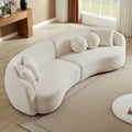 Canapé d'angle incurvé profond, tissu bouclé avec 5 coussins décoratifs
