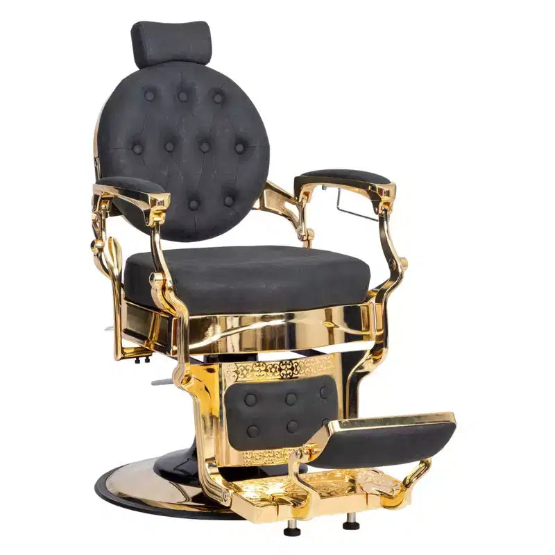 Chaise de Barbier Karl Home Vintage Noir Avec Cadre Doré Robuste Inclinable Hydraulique