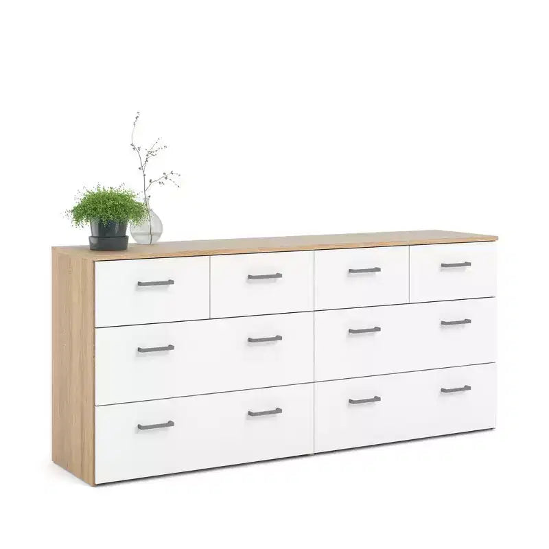 Tvilum, Commode double à 8 tiroirs chêne structure/blanc