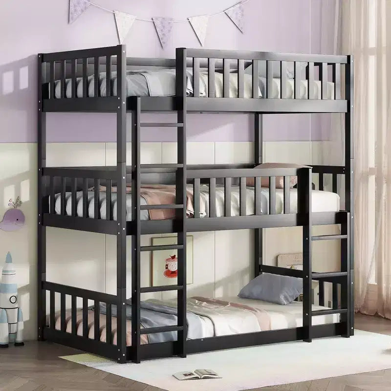 Lit superposé triple pour enfants, lit superposé trois places détachable avec échelle et barrière de sécurité, se sépare en 3 lits
