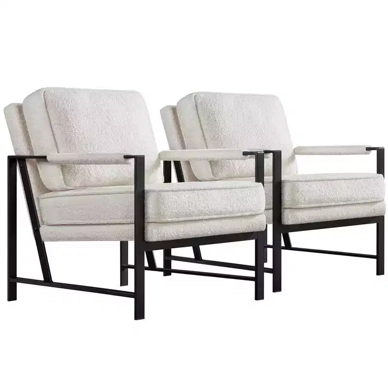 Yaheetech Lot de 2 fauteuils de salon rétro rembourrés avec accoudoirs en métal, coussin d'assise et de dossier amovible
