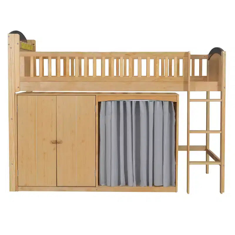 Lit mezzanine GDFStudio Bishop avec armoire de rangement, penderie et LED