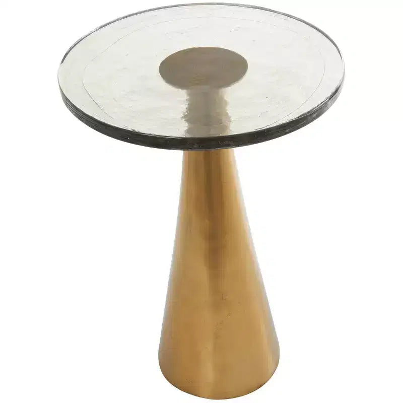 Table d'appoint cône géométrique en aluminium avec plateau en verre texturé 24 po