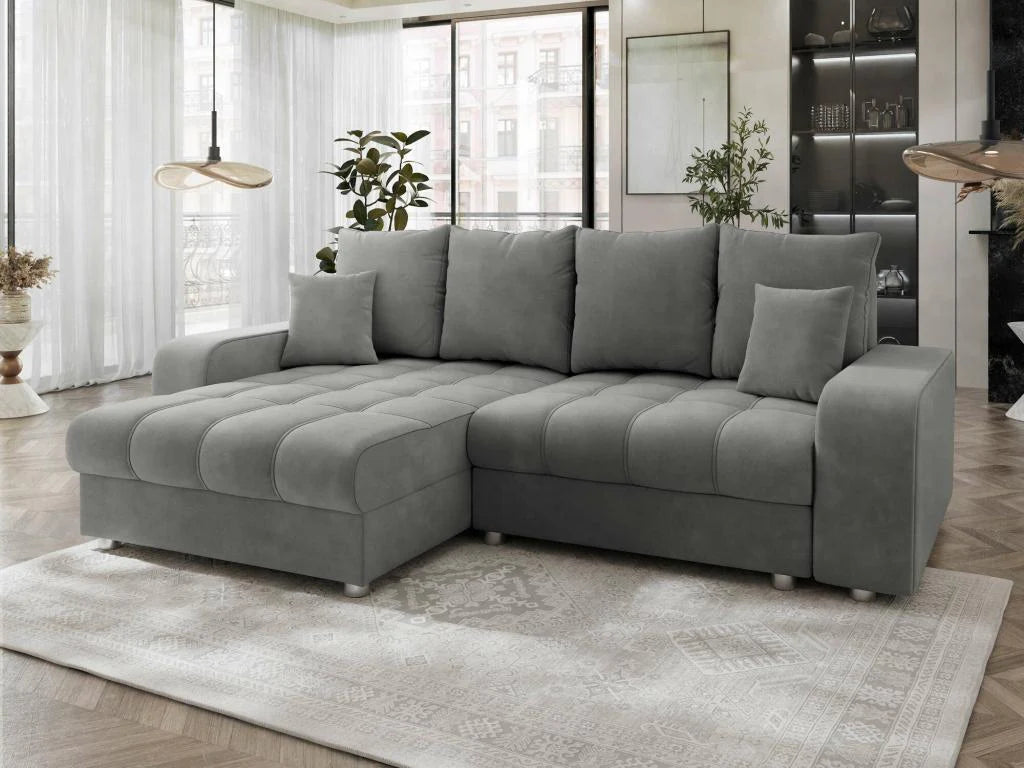 Canapé d'angle Doucezen 102 Gris Fonction couchage Coffre de lit 250x166x94cm