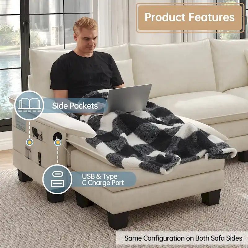 Canapé sectionnel modulaire - Canapé-lit sectionnel convertible avec méridienne pour appartement