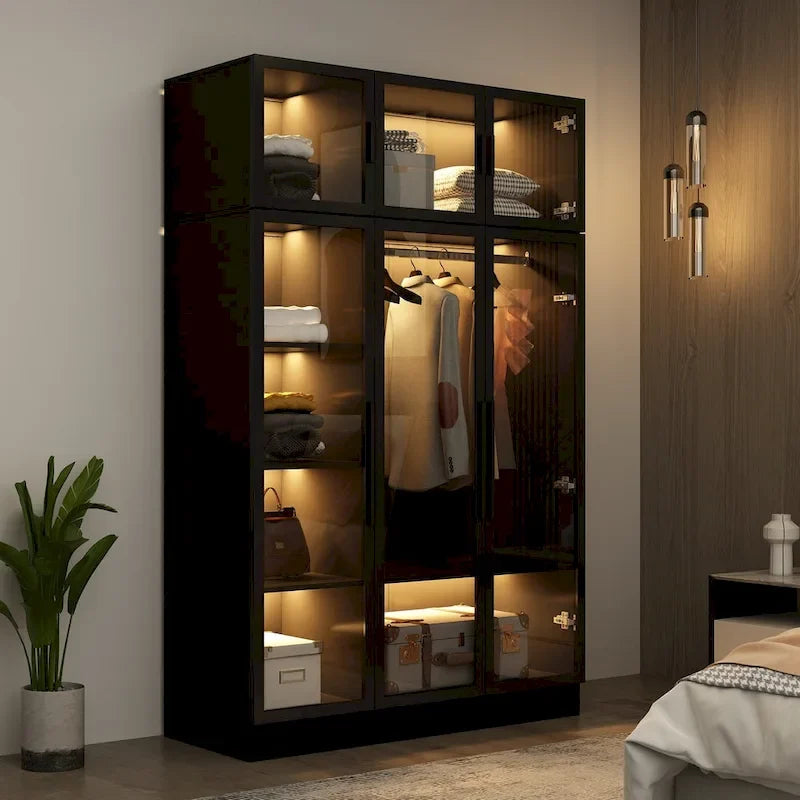 Armoire de rangement avec portes vitrées et éclairage - Meuble de présentation
