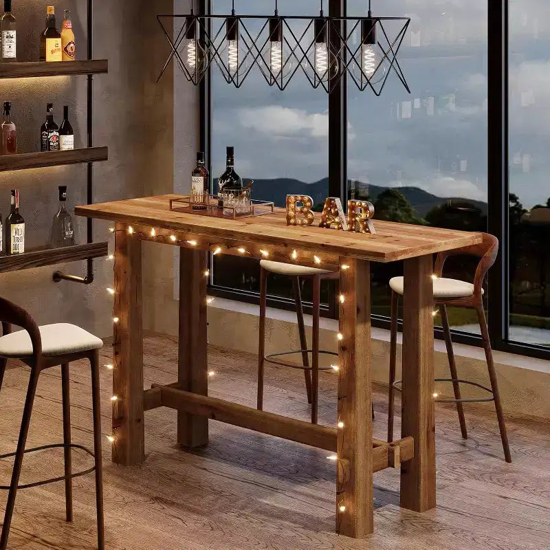 Table de bar de 63 pouces en bois massif, hauteur bar, pour cuisine, café ou restaurant