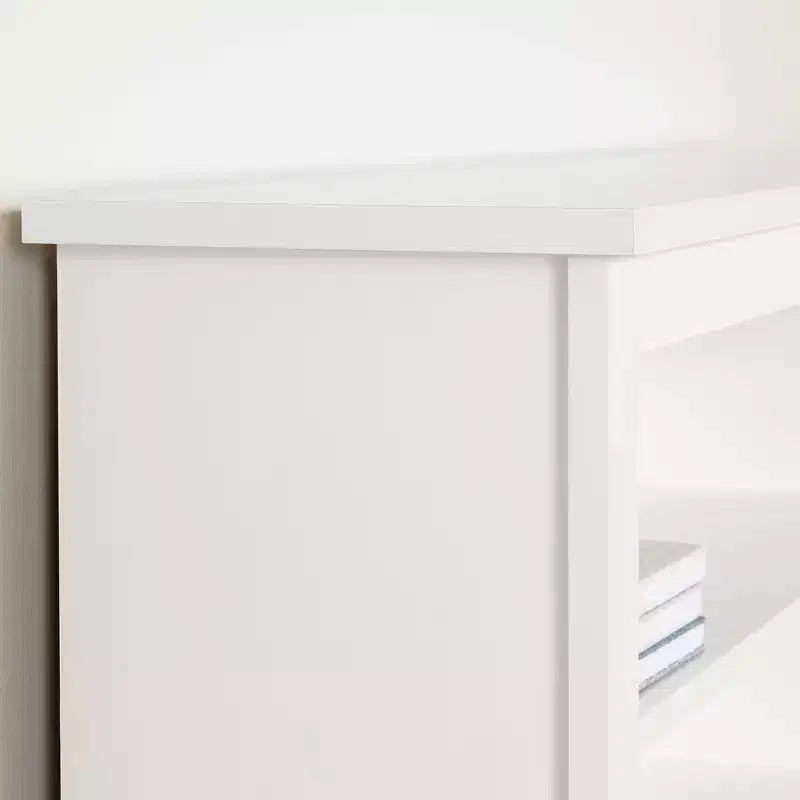 Tête de lit bibliothèque double Vito Pure White - South Shore : Tête de lit double moderne avec étagères, panneaux de particules