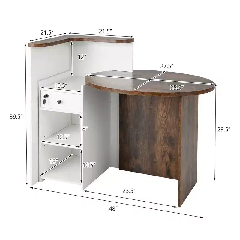 Costway Comptoir de Réception Bureau de Caisse avec Étagère Ouverte et Tiroir Verrouillable Blanc/Marron/Noir