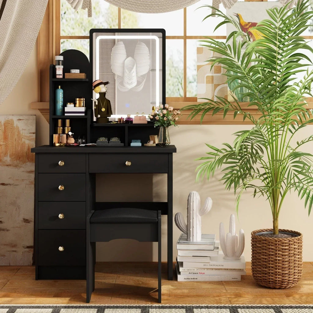 Coiffeuse avec miroir, éclairage LED et tabouret