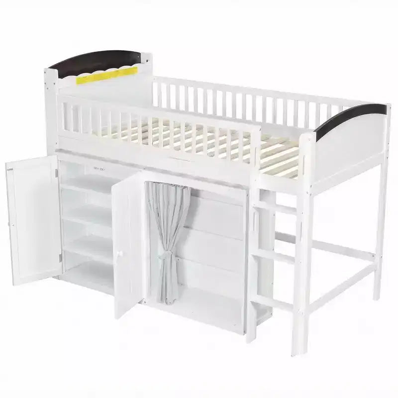 Lit mezzanine GDFStudio Bishop avec armoire de rangement, penderie et LED