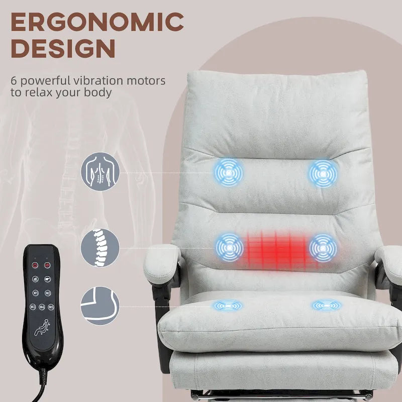 Fauteuil de bureau massant inclinable avec chauffage et vibrations | Microfibre | Blanc crème
