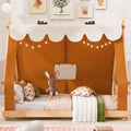 Lits superposés Okak Twin/Full en forme de maison avec tente et décor lumineux, cadre de lit plateforme pour enfants, adolescents, sans sommier.