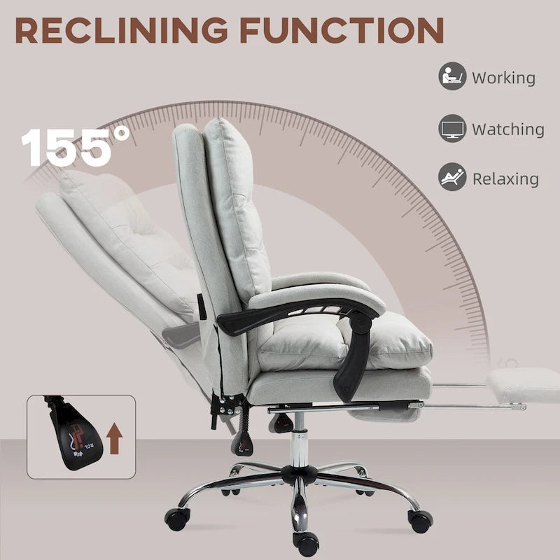 Fauteuil de bureau massant inclinable avec chauffage et vibrations | Microfibre | Blanc crème