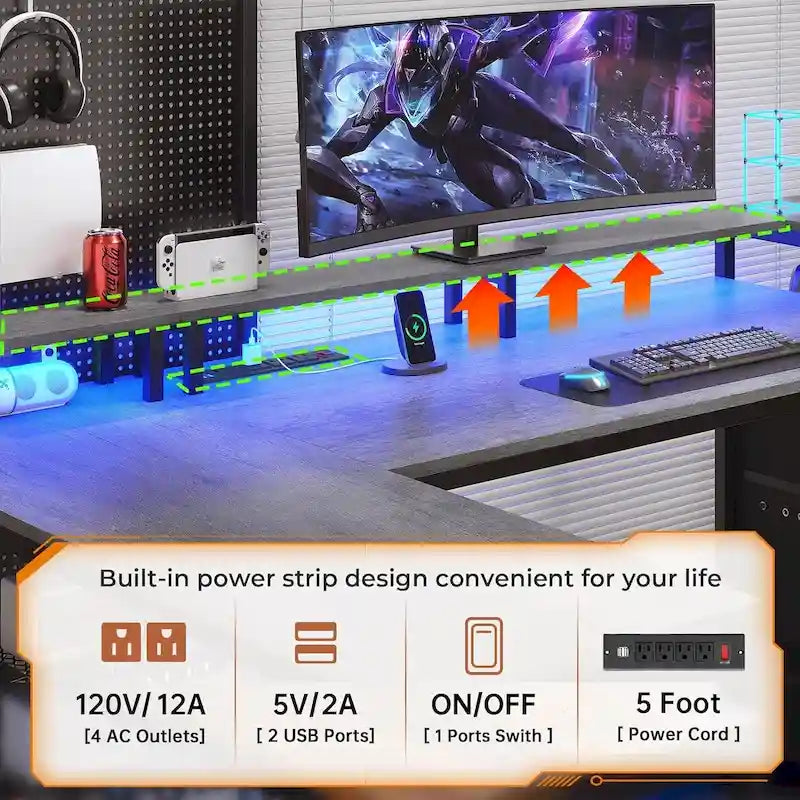 Étagères de rangement pour bureau gaming 67 L Prise électrique 2 tiroirs