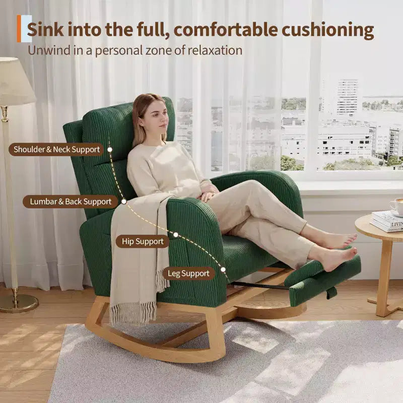 Fauteuil à bascule moderne avec oreiller et poches latérales, pour salon, chambre à coucher