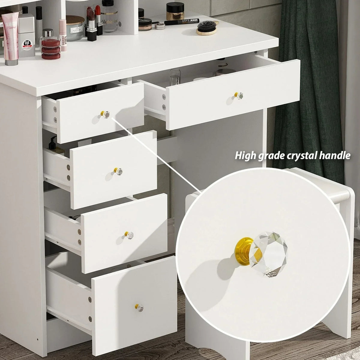 Coiffeuse avec miroir, éclairage LED et tabouret