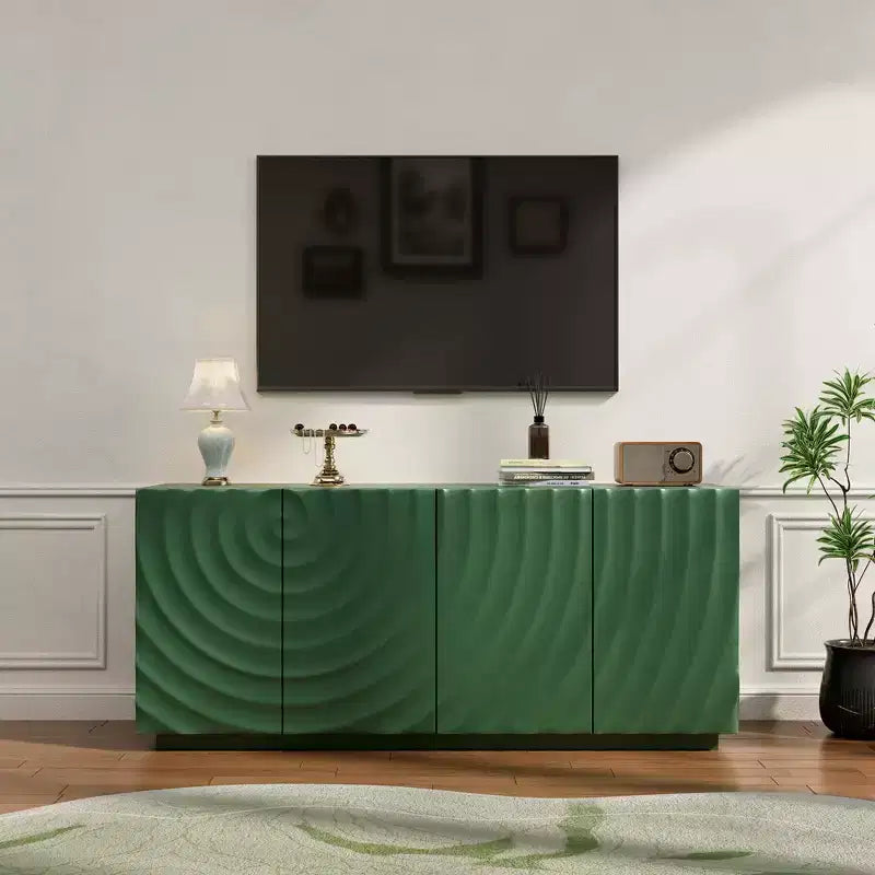 Buffet de cuisine Clihome, Armoire d'appoint verte 59 avec 4 portes, Buffet de rangement moderne du milieu du siècle, Console de rangement, Meuble d'entrée