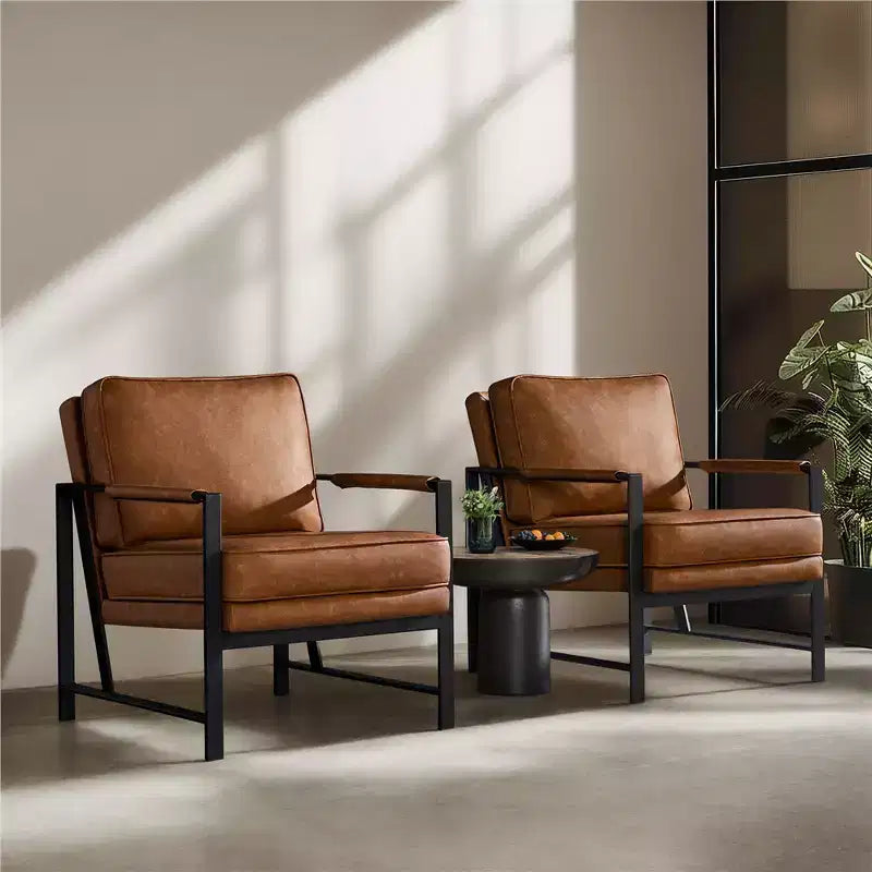 Yaheetech Lot de 2 fauteuils de salon rétro rembourrés avec accoudoirs en métal, coussin d'assise et de dossier amovible