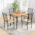 Costway 5 PCS Dining Set Wood Metal 30 Table & 4 Chairs Upholstered Kitchen Breakfast Furniture