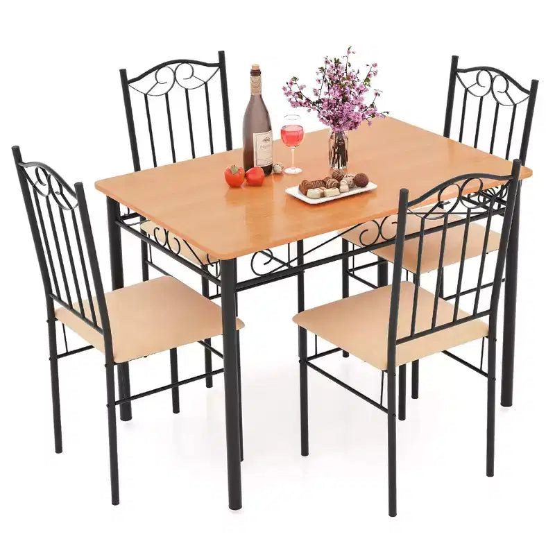 Ensemble de salle à manger Costway 5 pièces, table de 30 po en bois et métal avec 4 chaises rembourrées pour cuisine ou coin-repas