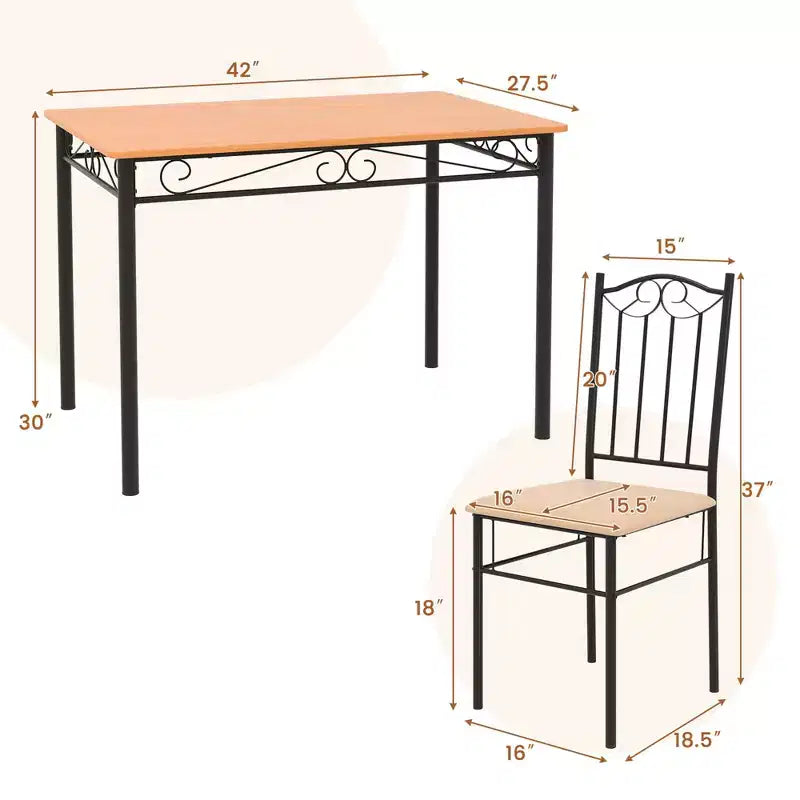 Ensemble de salle à manger Costway 5 pièces, table de 30 po en bois et métal avec 4 chaises rembourrées pour cuisine ou coin-repas