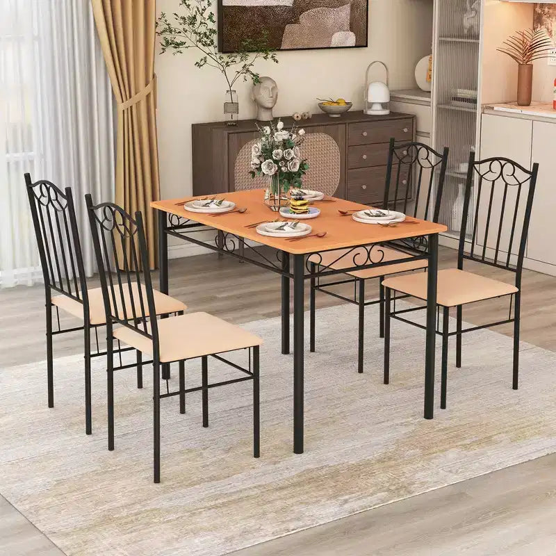 Ensemble de salle à manger Costway 5 pièces, table de 30 po en bois et métal avec 4 chaises rembourrées pour cuisine ou coin-repas