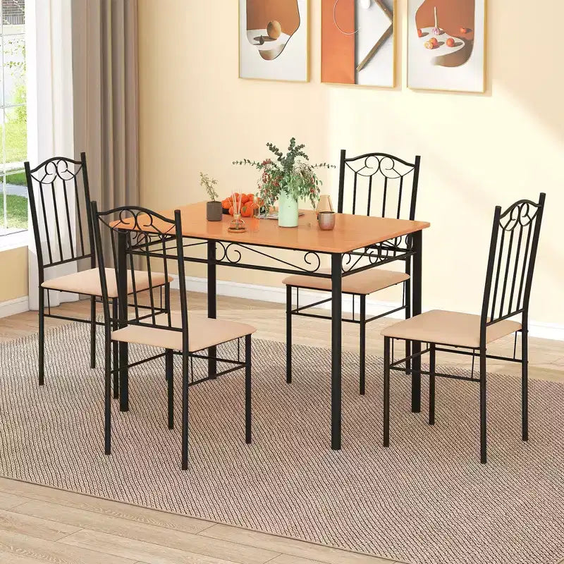 Ensemble de salle à manger Costway 5 pièces, table de 30 po en bois et métal avec 4 chaises rembourrées pour cuisine ou coin-repas