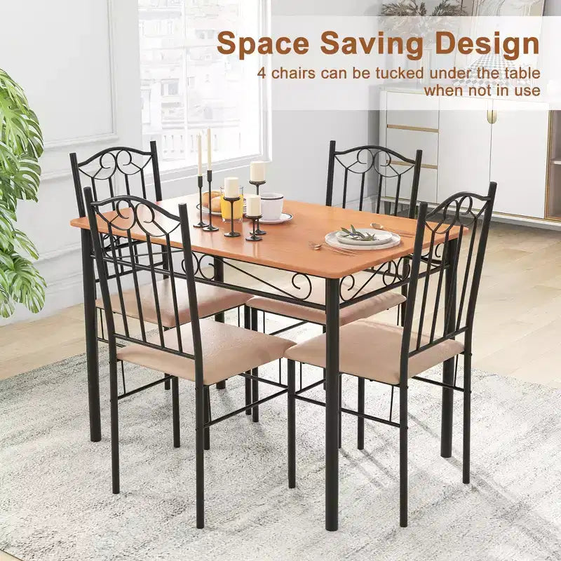 Ensemble de salle à manger Costway 5 pièces, table de 30 po en bois et métal avec 4 chaises rembourrées pour cuisine ou coin-repas