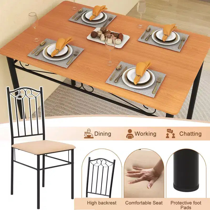 Ensemble de salle à manger Costway 5 pièces, table de 30 po en bois et métal avec 4 chaises rembourrées pour cuisine ou coin-repas