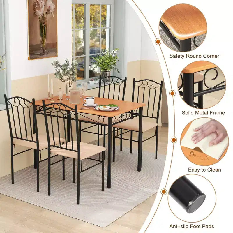 Ensemble de salle à manger Costway 5 pièces, table de 30 po en bois et métal avec 4 chaises rembourrées pour cuisine ou coin-repas